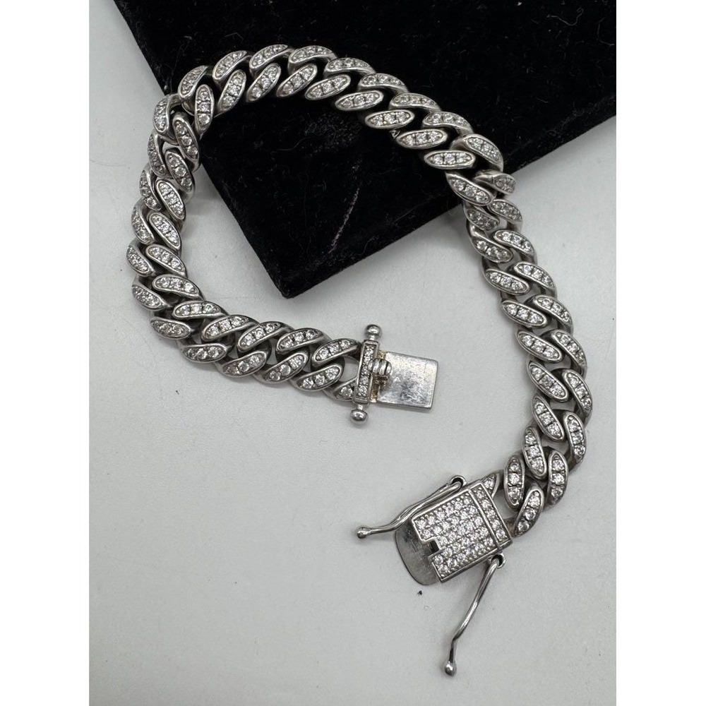 925 Sterling Silver Iced Out Cuban Link Bracelet 10mm‎ Curb Chain 8 Inch